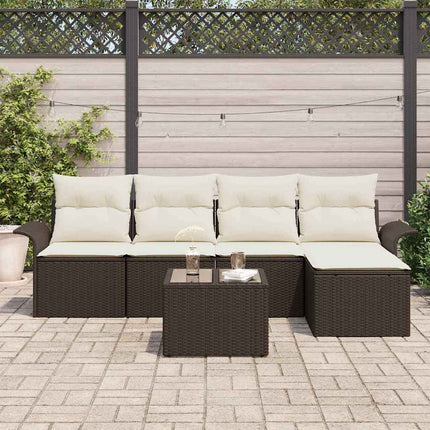 Trädgårdsoffset med kudde med lagring 6 pcs Brun konstrotting