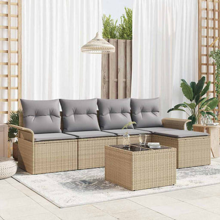 Trädgårdsoffset med kudde med lagring 6 pcs Beige konstrotting