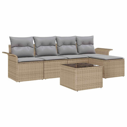 Trädgårdsoffset med kudde med lagring 6 pcs Beige konstrotting