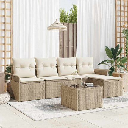 Trädgårdsoffset med kudde med lagring 6 pcs Beige konstrotting