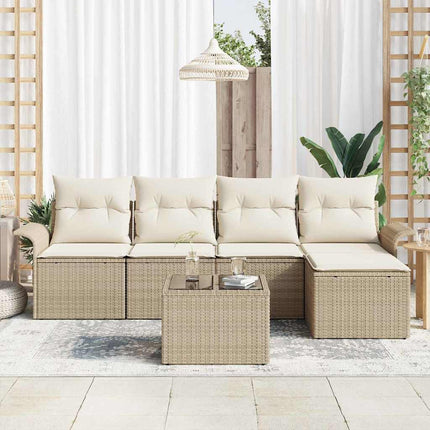 Trädgårdsoffset med kudde med lagring 6 pcs Beige konstrotting