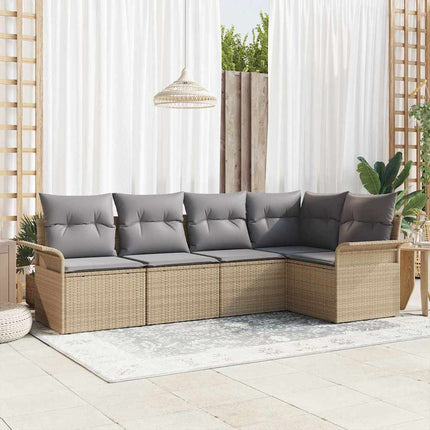 Trädgårdsoffset med kudde med lagring 5 pcs Beige Poly rattan