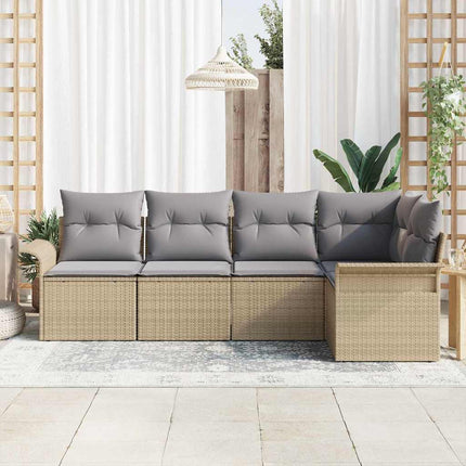 Trädgårdsoffset med kudde med lagring 5 pcs Beige Poly rattan