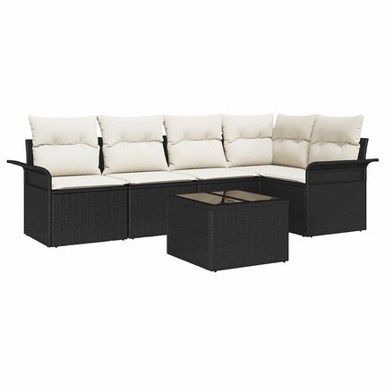 Trädgårdsoffset med kudde med lagring 6 pcs Svart Poly rattan