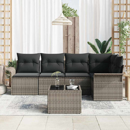 Trädgårdsoffset med kudde med lagring 6 pcs Grå Poly rattan