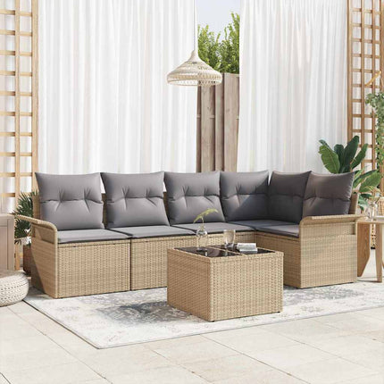 Trädgårdsoffset med kudde med lagring 6 pcs Beige Poly rattan