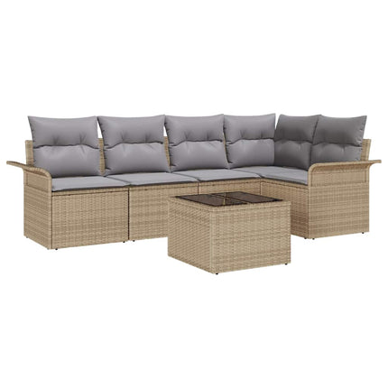 Trädgårdsoffset med kudde med lagring 6 pcs Beige Poly rattan