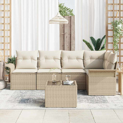 Trädgårdsoffset med kudde med lagring 6 pcs Beige Poly rattan