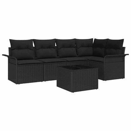 Trädgårdsoffset med kudde med lagring 6 pcs Svart Poly rattan