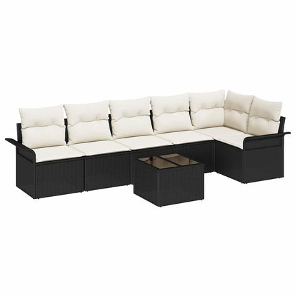 Trädgårdsoffset med kudde med lagring 7 pcs Svart Poly rattan
