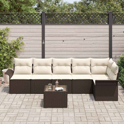 Trädgårdsoffset med kudde med lagring 7 pcs Brun Poly rattan