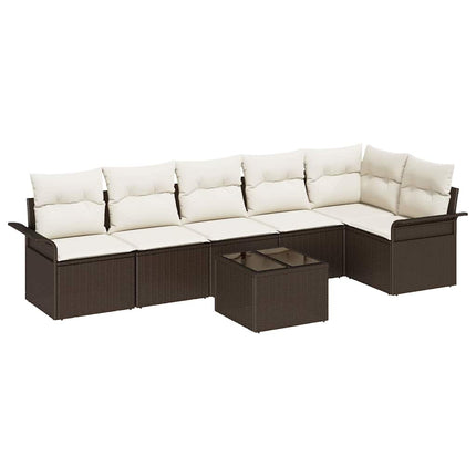 Trädgårdsoffset med kudde med lagring 7 pcs Brun Poly rattan