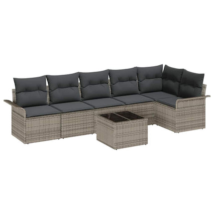 Trädgårdsoffset med kudde med lagring 7 pcs Grå Poly rattan
