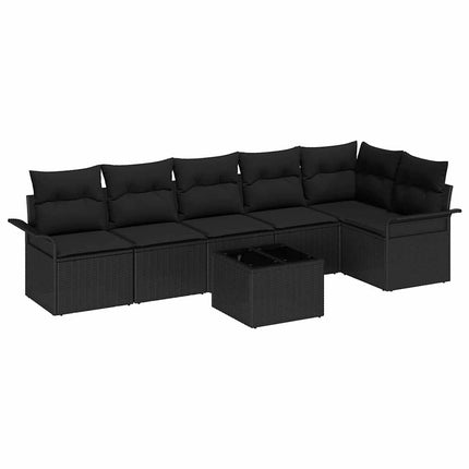 Trädgårdsoffset med kudde med lagring 7 pcs Svart Poly rattan