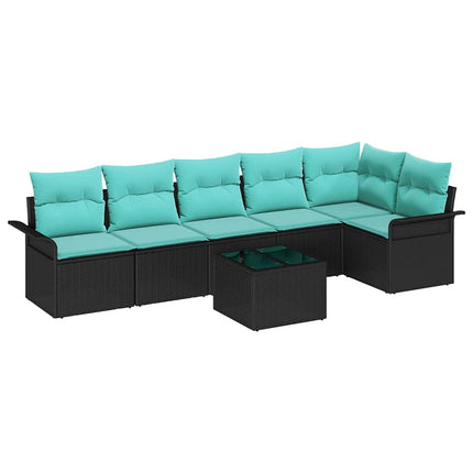 Trädgårdsoffset med kudde med lagring 7 pcs Svart Poly rattan