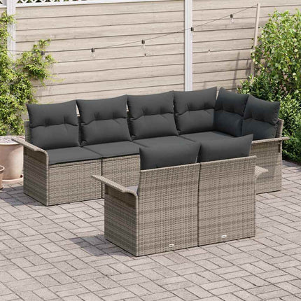 Trädgårdsoffset med kudde med lagring 7 pcs Grå Poly rattan