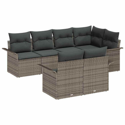 Trädgårdsoffset med kudde med lagring 7 pcs Grå Poly rattan