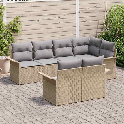 Trädgårdsoffset med kudde med lagring 7 pcs Beige Poly rattan