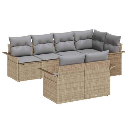 Trädgårdsoffset med kudde med lagring 7 pcs Beige Poly rattan