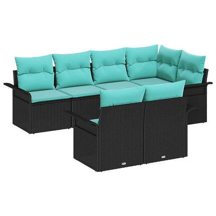 Trädgårdsoffset med kudde med lagring 7 pcs Svart Poly rattan