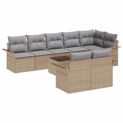Trädgårdsoffset med lagring 9 pcs Beige konstrotting