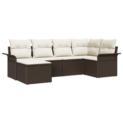Trädgårdsoffset med kudde med lagring 6 pcs Brun Poly rattan