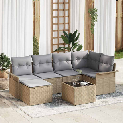 Trädgårdsoffset med kudde med lagring 7 pcs Beige Poly rattan