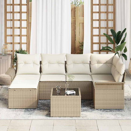 Trädgårdsoffset med lagring 7 pcs Beige konstrotting