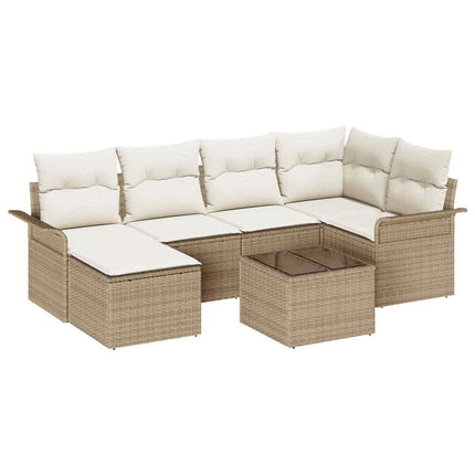 Trädgårdsoffset med lagring 7 pcs Beige konstrotting