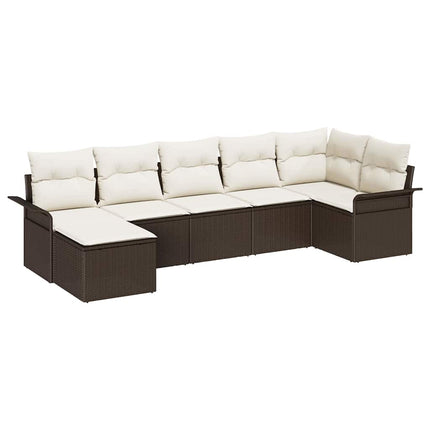 Trädgårdsoffset med kudde med lagring 7 pcs Brun Poly rattan