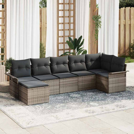 Trädgårdsoffset med kudde med lagring 7 pcs Grå Poly rattan