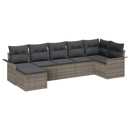 Trädgårdsoffset med kudde med lagring 7 pcs Grå Poly rattan