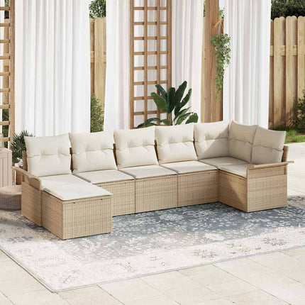 Trädgårdsoffset med kudde med lagring 7 pcs Beige Poly rattan