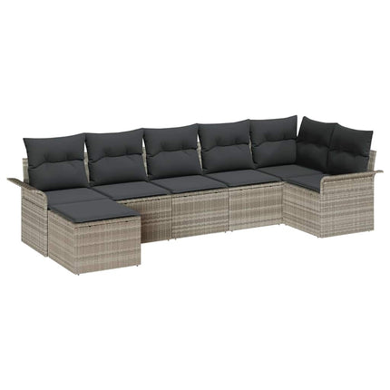 Trädgårdsoffset med kudde med lagring 7 pcs Ljusgrå Poly rattan