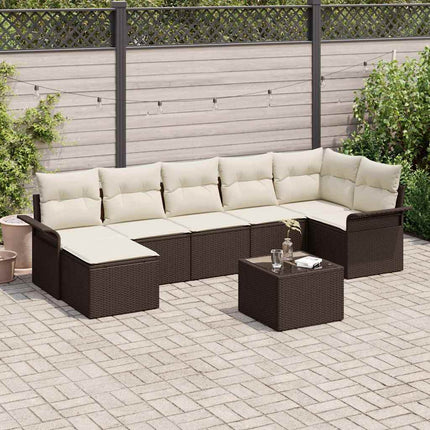 Trädgårdsoffset med kudde med lagring 8 pcs Brun Poly rattan