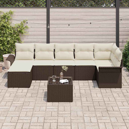 Trädgårdsoffset med kudde med lagring 8 pcs Brun Poly rattan