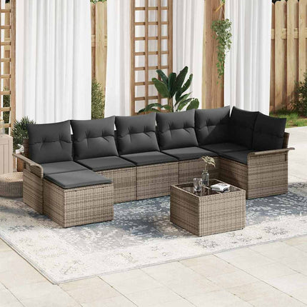 Trädgårdsoffset med kudde med lagring 8 pcs Grå Poly rattan