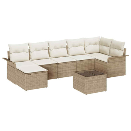 Trädgårdsoffset med kudde med lagring 8 pcs Beige Poly rattan