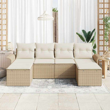 Trädgårdsoffset med lagring 6 pcs Beige konstrotting