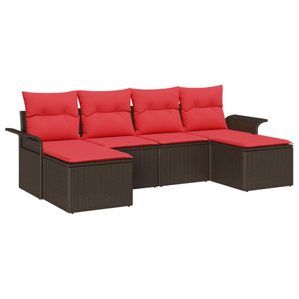 Trädgårdsoffset med kudde med lagring 6 pcs Brun Poly rattan
