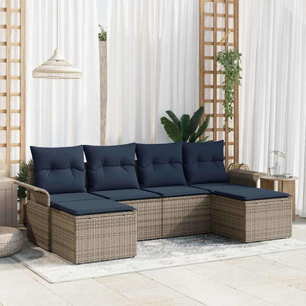 Trädgårdsoffset med kudde med lagring 6 pcs Grå Poly rattan