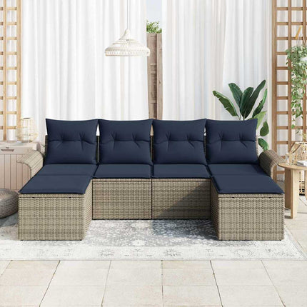 Trädgårdsoffset med kudde med lagring 6 pcs Grå Poly rattan