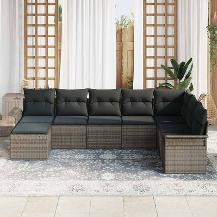 Trädgårdsoffset med kudde med lagring 8 pcs Grå Poly rattan