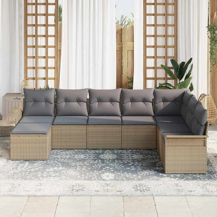 Trädgårdsoffset med kudde med lagring 8 pcs Beige Poly rattan
