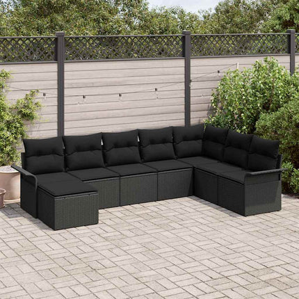Trädgårdsoffset med kudde med lagring 8 pcs Svart Poly rattan