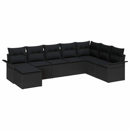 Trädgårdsoffset med kudde med lagring 8 pcs Svart Poly rattan