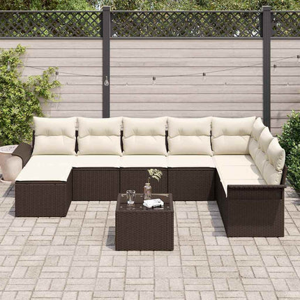 Trädgårdsoffset med kudde med lagring 9 pcs Grå Poly rattan