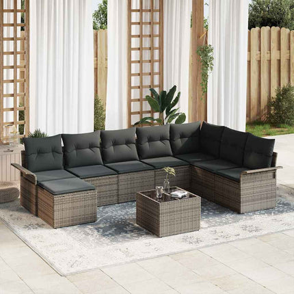 Trädgårdsoffset med kudde med lagring 9 pcs Svart Poly rattan