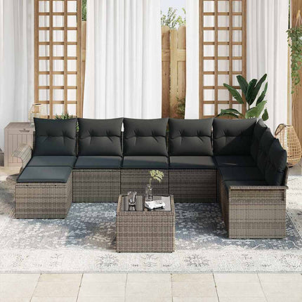 Trädgårdsoffset med kudde med lagring 9 pcs Svart Poly rattan