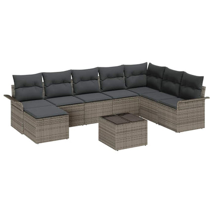 Trädgårdsoffset med kudde med lagring 9 pcs Svart Poly rattan
